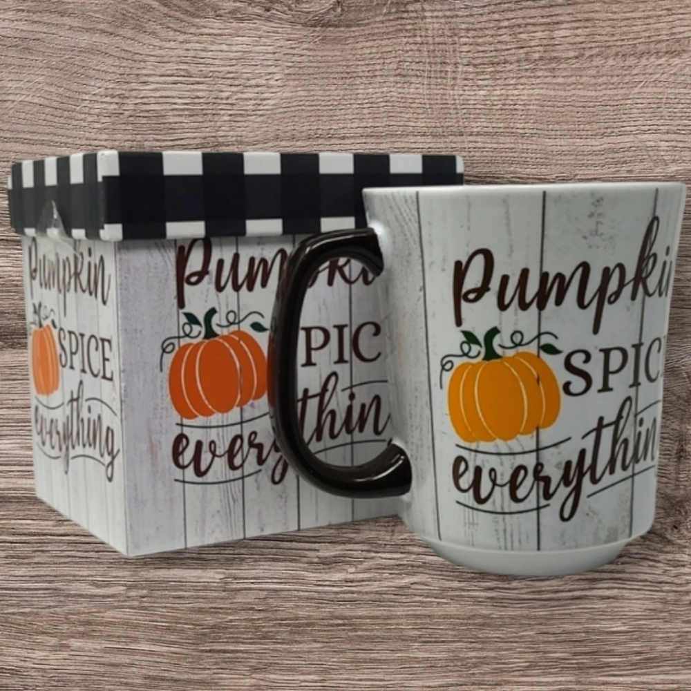 NEW (OPEN BOX) PUMPKIN SPICE EVERYTHING  COFFEE MUG/CUP  BY EVERGREEN